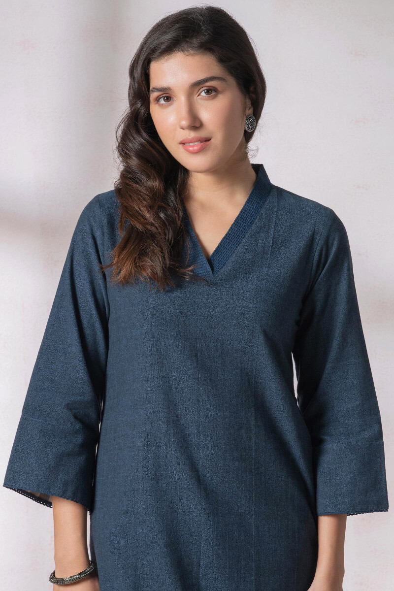 Blue Handcrafted Straight Handloom Kurta