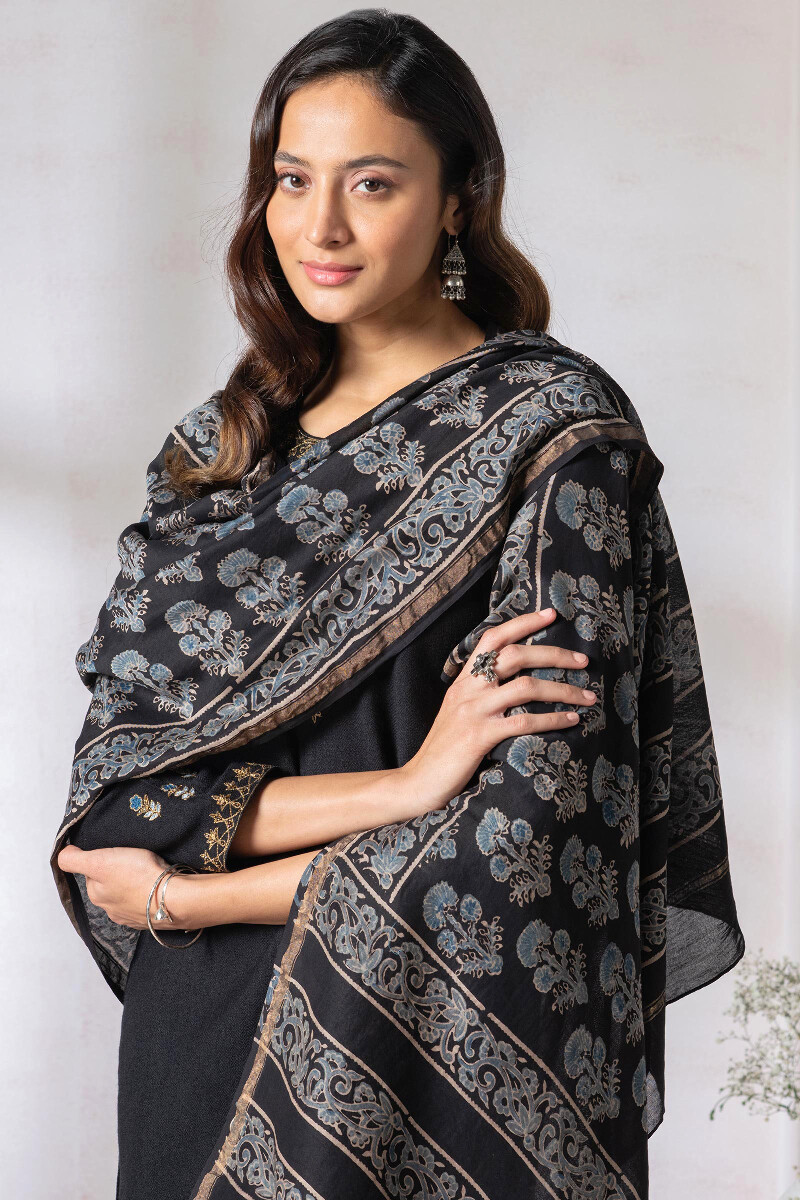 Ajrak Block Printed Chanderi Dupatta