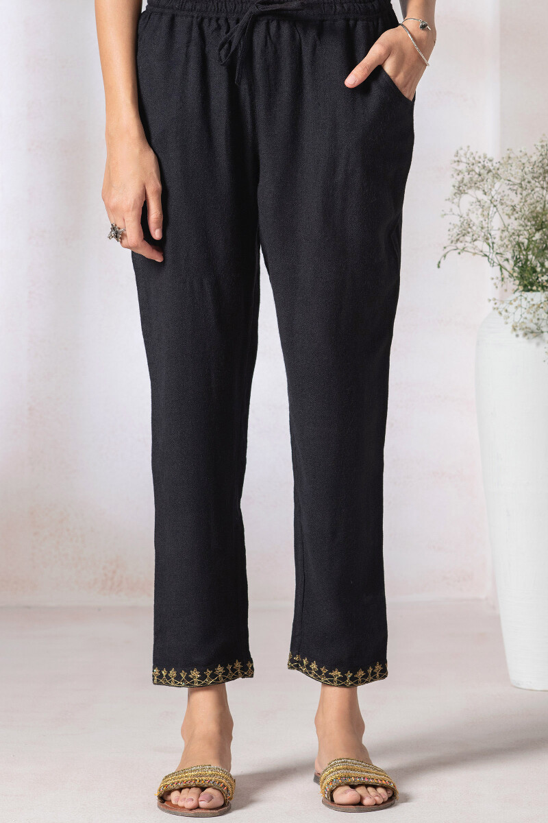 Black Handcrafted Handloom Narrow Pants