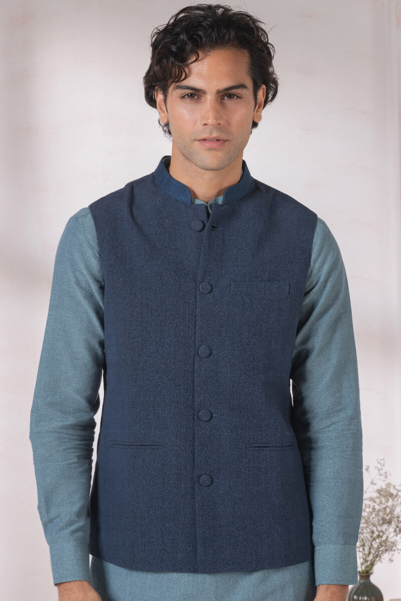 Indigo Handcrafted Handloom Nehru Jacket