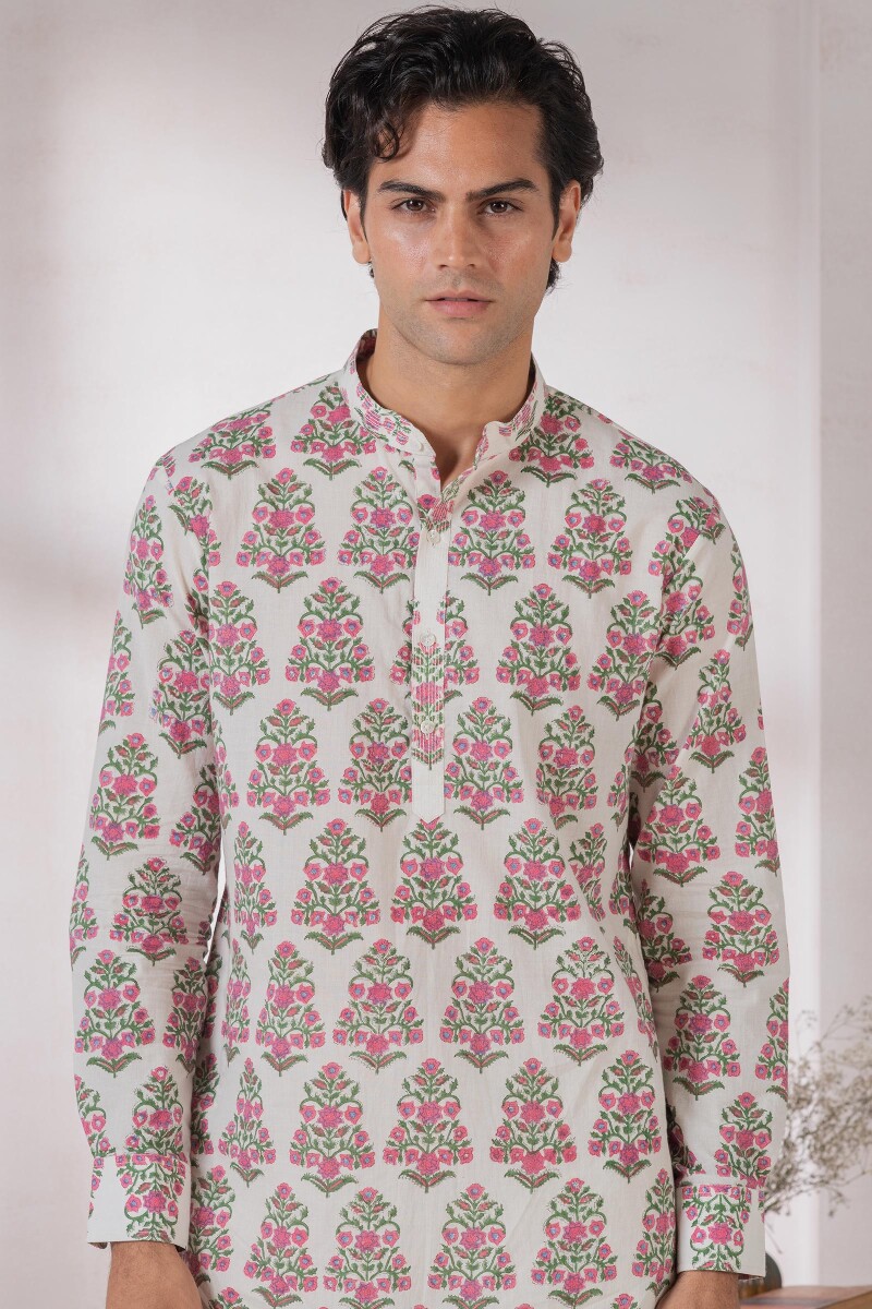 Off-White Block Printed Cotton Kurta