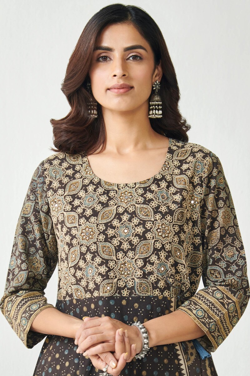 Ajrak Hand Block Printed Angrakha Cotton Kurta