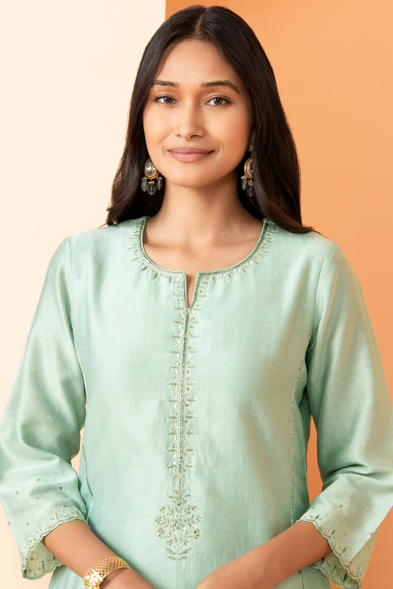 Blue Handcrafted A-Line Chanderi Kurta