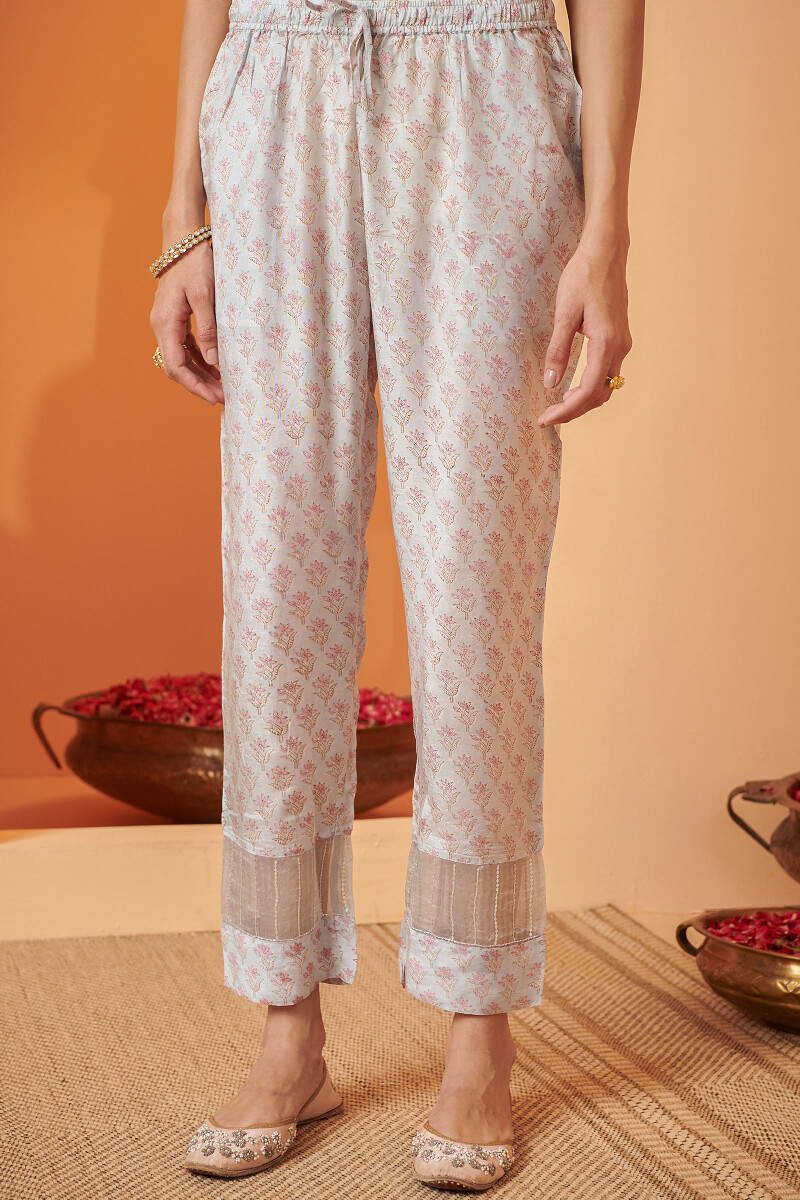 Blue Hand Block Printed Modal Narrow Pants