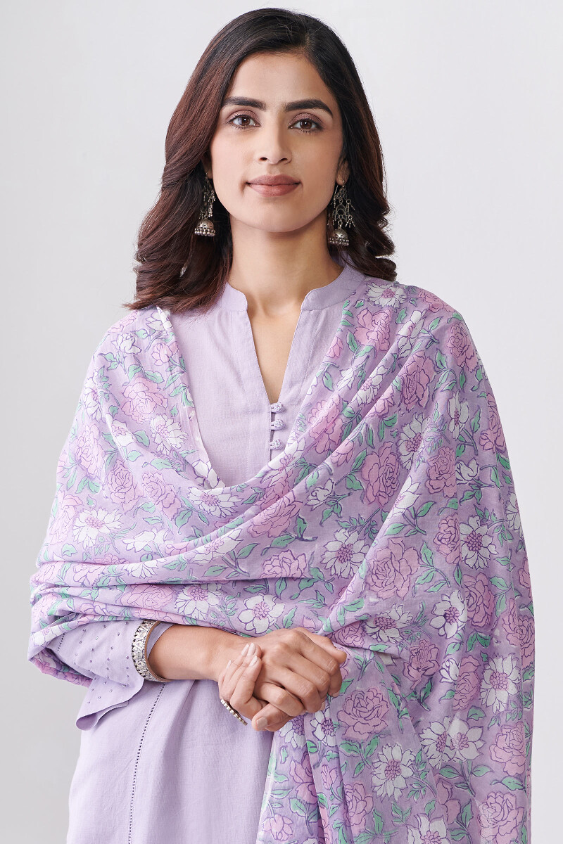 Purple Hand Block Printed Cotton Dupatta