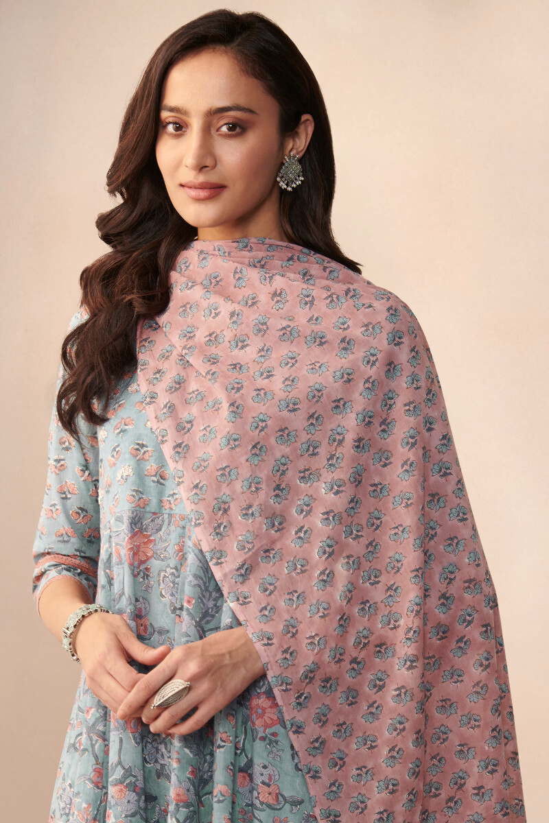 Pink Hand Block Printed Cotton Dupatta