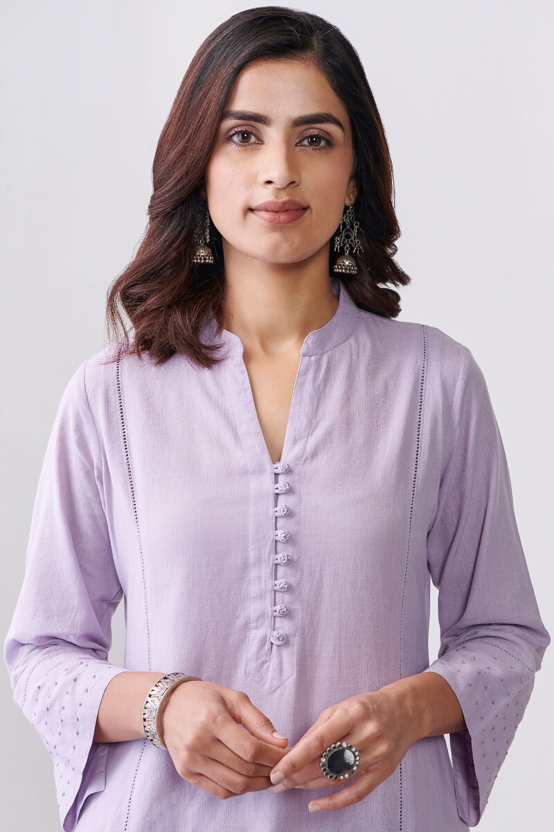 Purple Handcrafted Straight Cotton Kurta