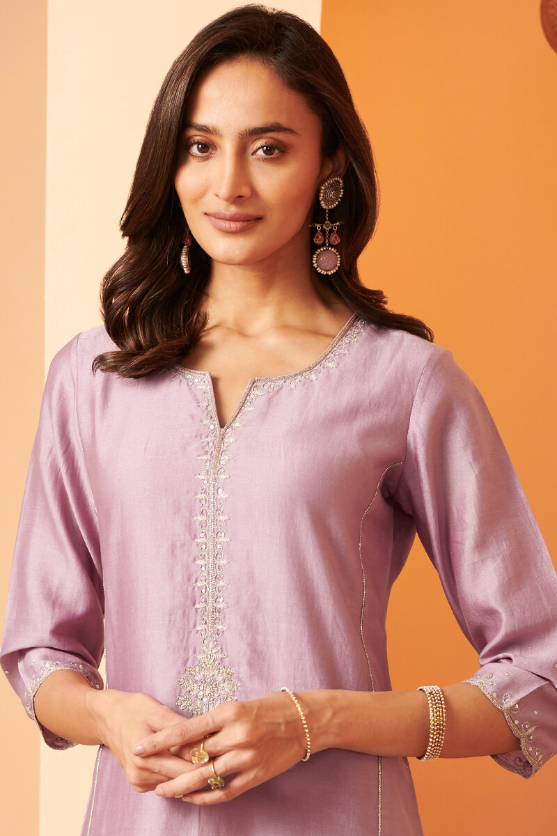 Purple Handcrafted Straight Chanderi Kurta