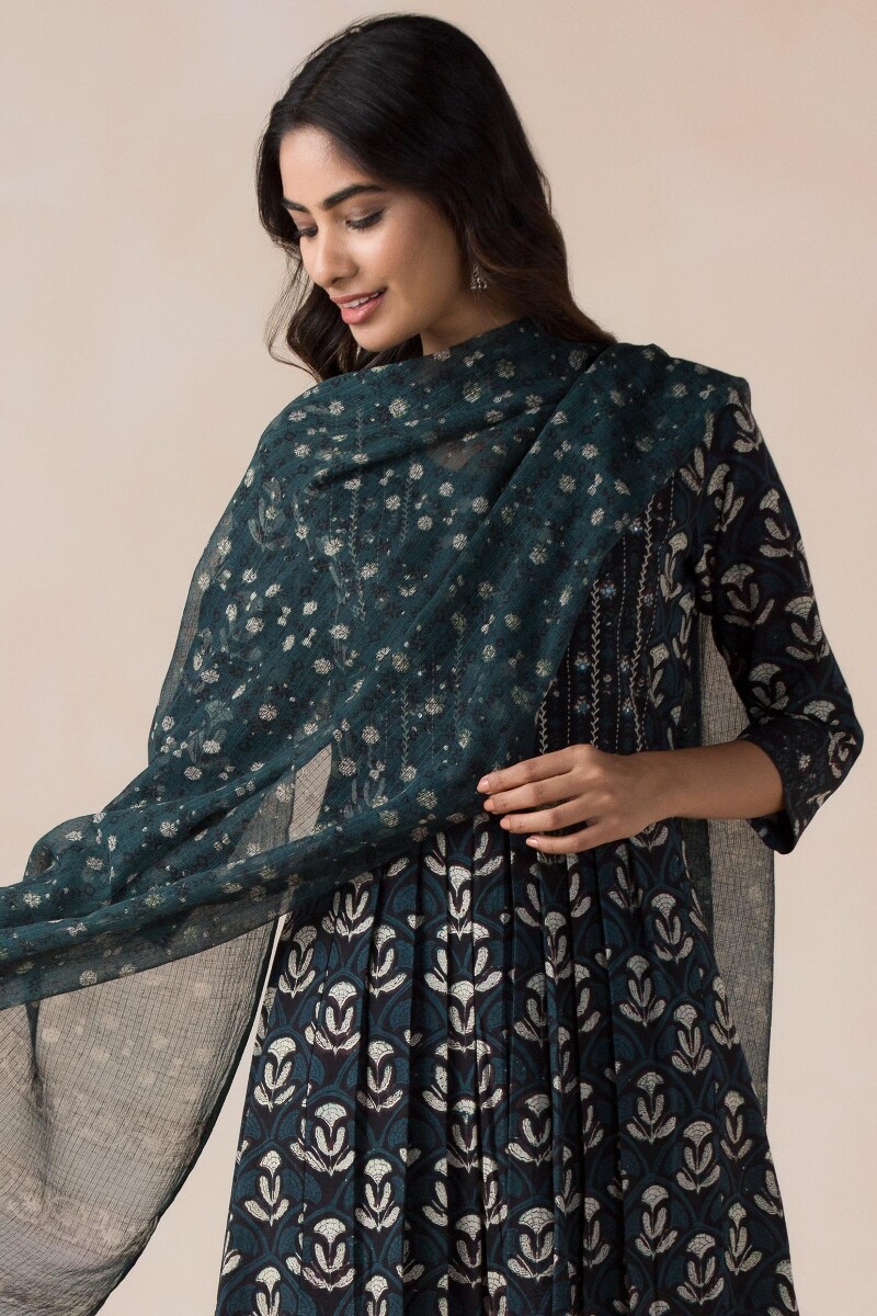 Black Block Printed Kota Dupatta