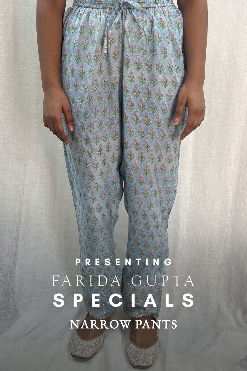 Blue Hand Block-Printed Narrow Pants