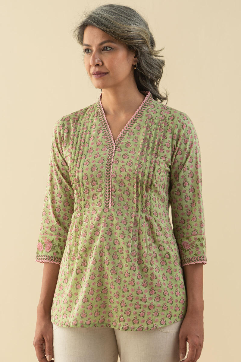 Green Block Printed Cotton Top