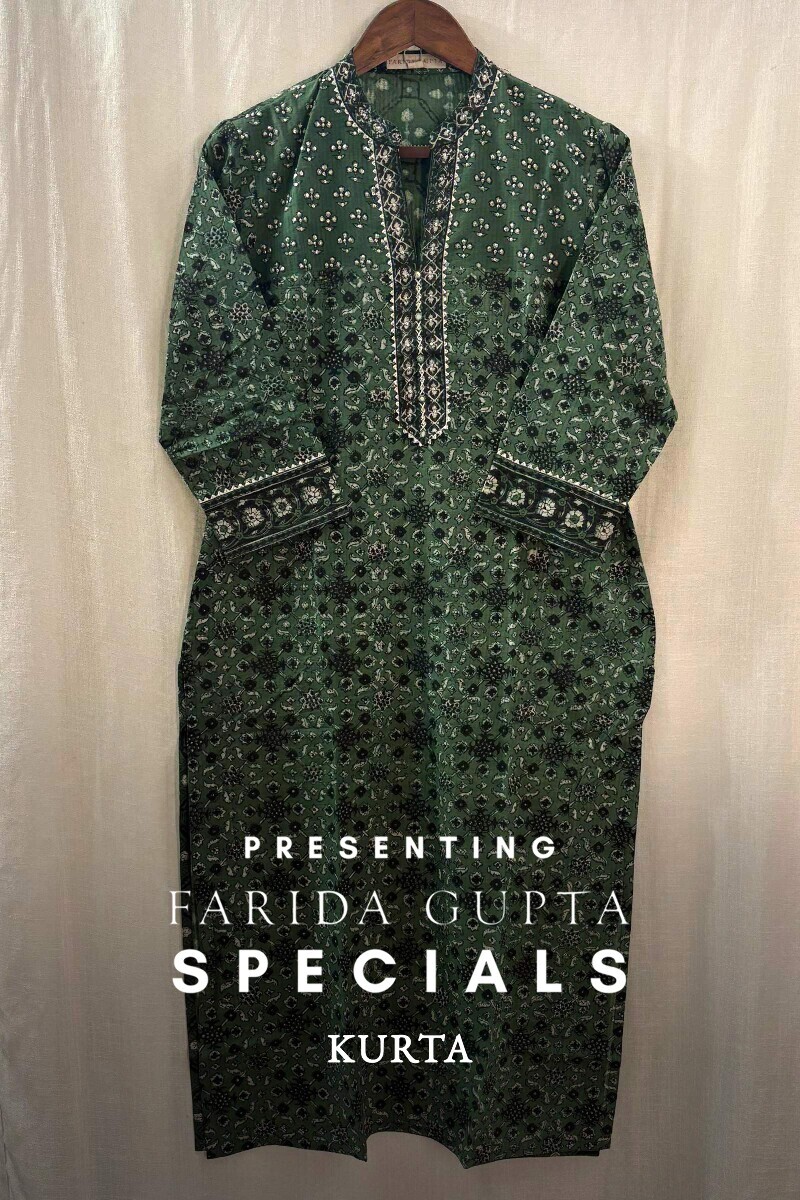 Green Hand Block-Printed Kurta