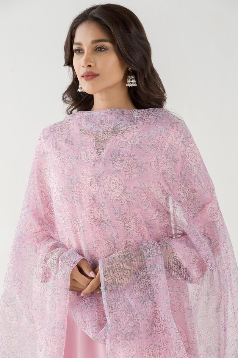 Pink Block Printed Kota Dupatta