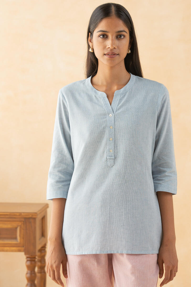 Blue Handcrafted Cotton Linen Shirt