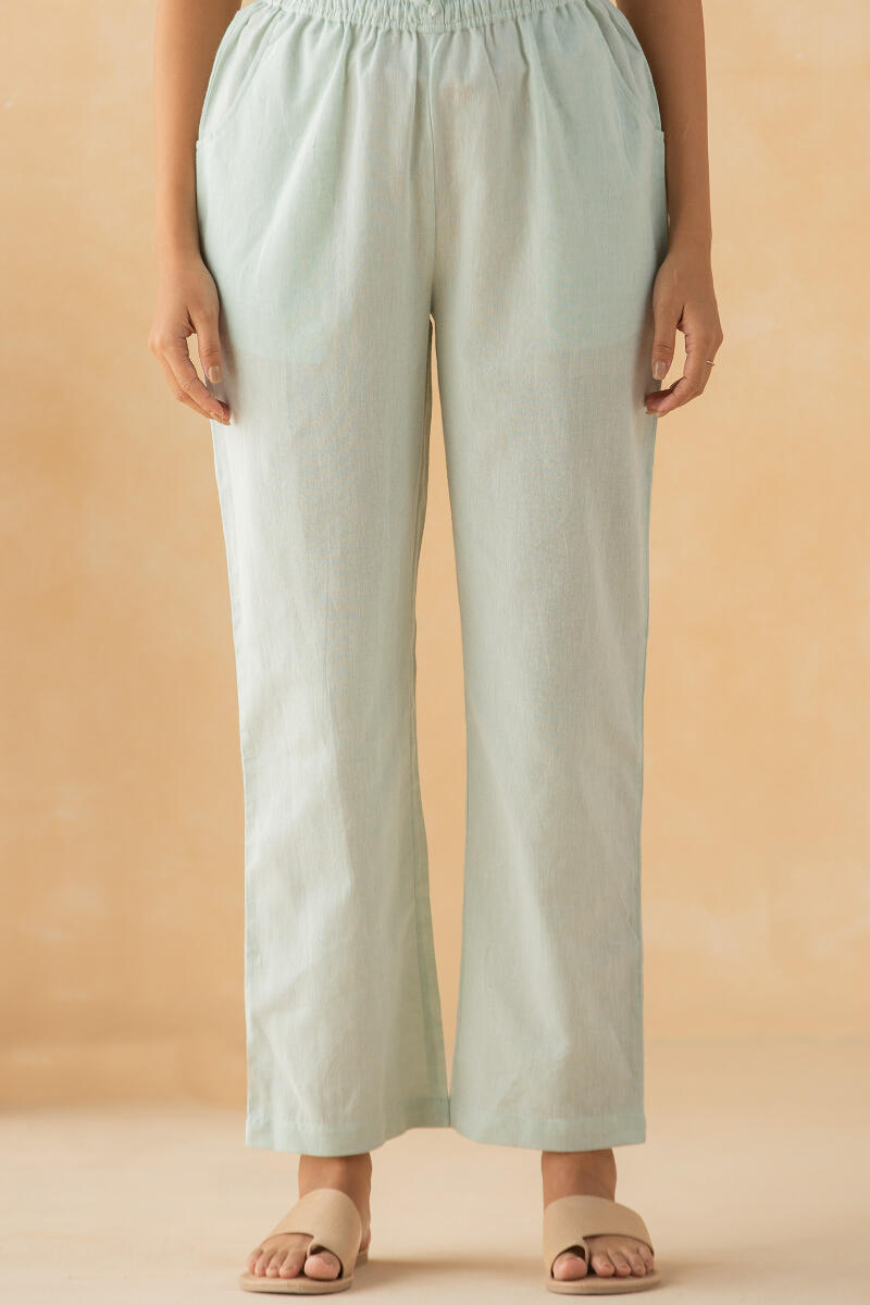 Green Handcrafted Cotton Linen Pants