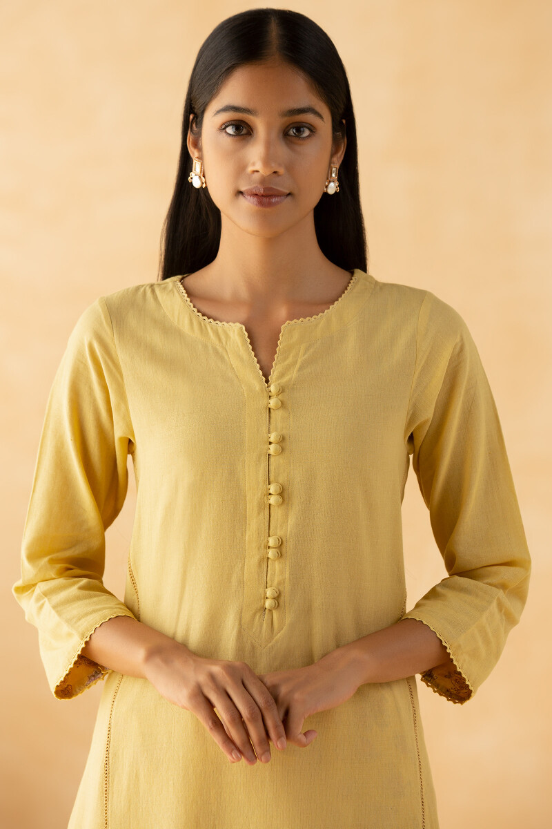 Yellow Handcrafted A-Line Cotton Kurta