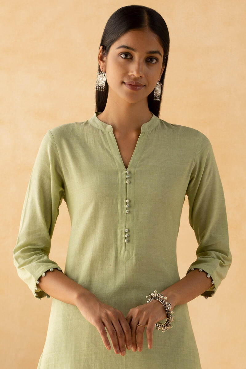 Green Handcrafted Straight Cotton Kurta