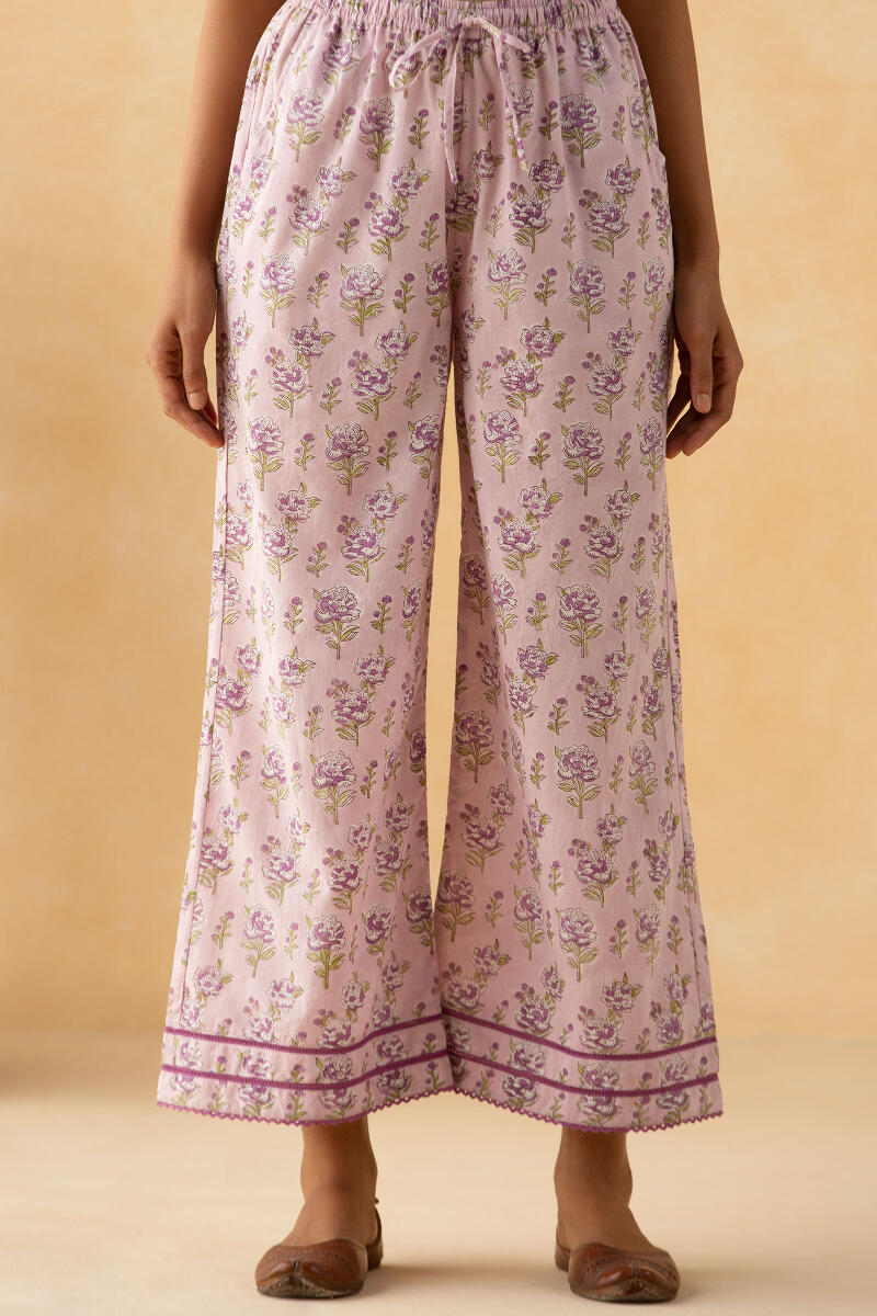 Purple Block Printed Cotton Farsi Pants