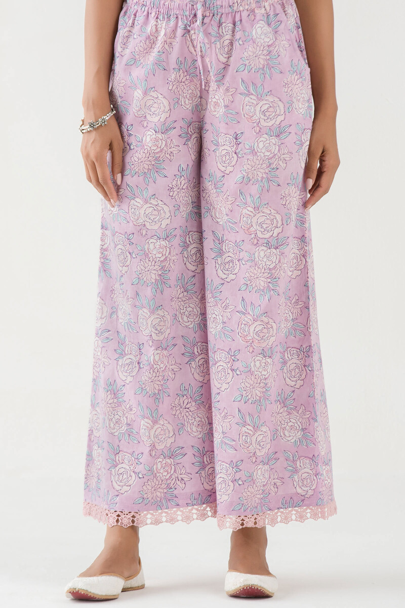 Purple Block Printed Cotton Palazzo