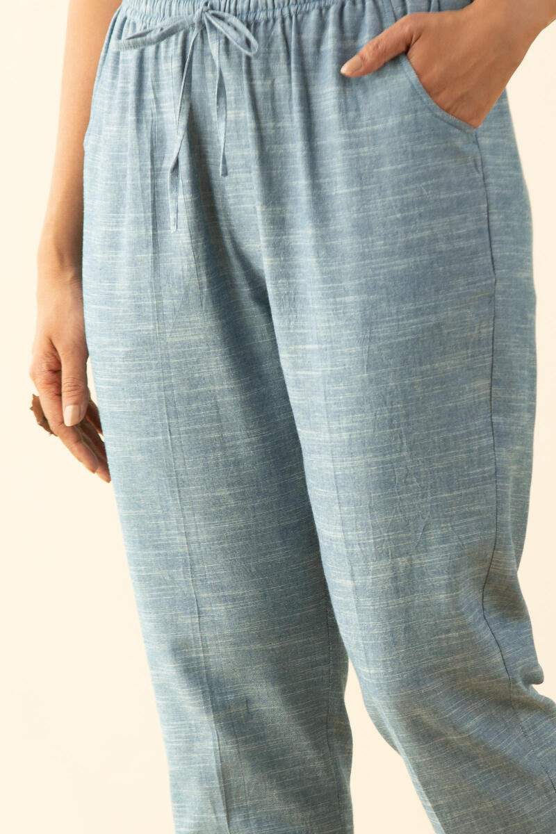 Blue Handcrafted Cotton Narrow Pants