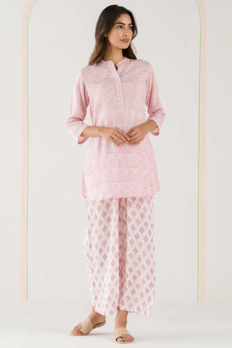 Pink Block Printed Modal Loungewear Set