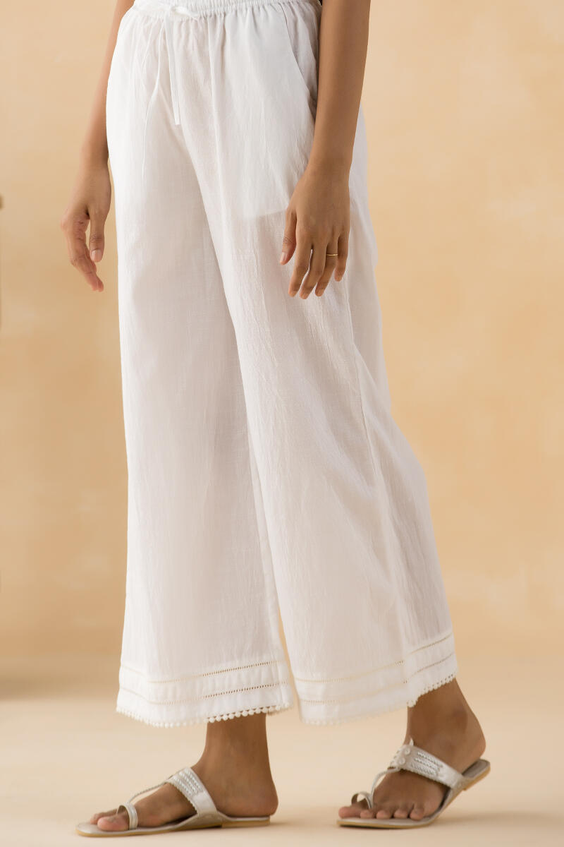 White Handcrafted Cotton Farsi Pants