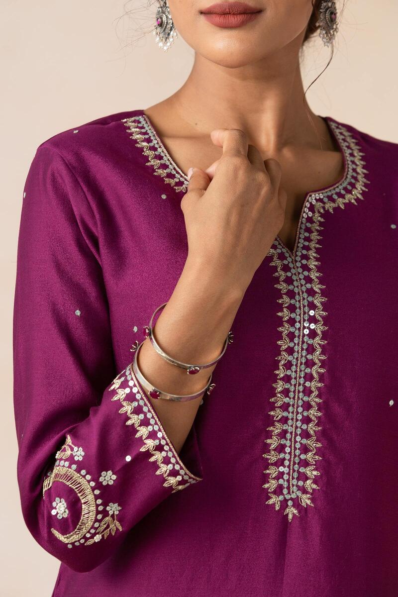 Purple Handcrafted Straight Chanderi Kurta