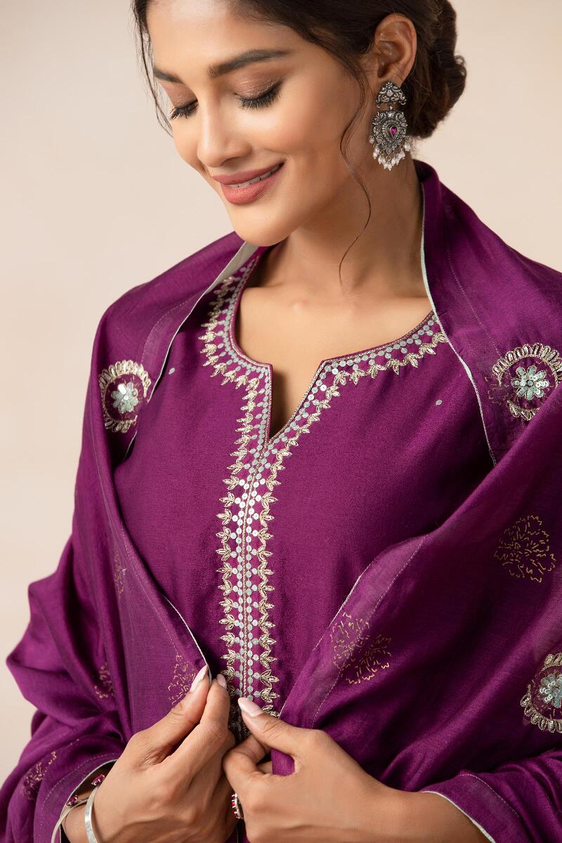 Purple Handcrafted Chanderi Dupatta