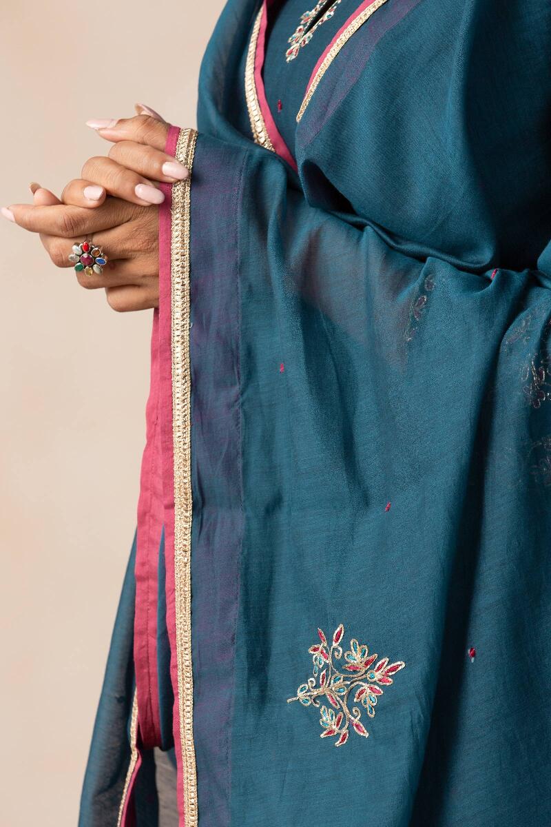 Blue Handcrafted Chanderi Dupatta