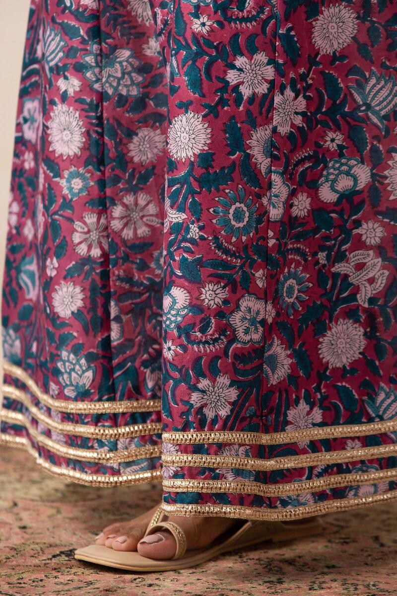 Purple Block Printed Chanderi Sharara