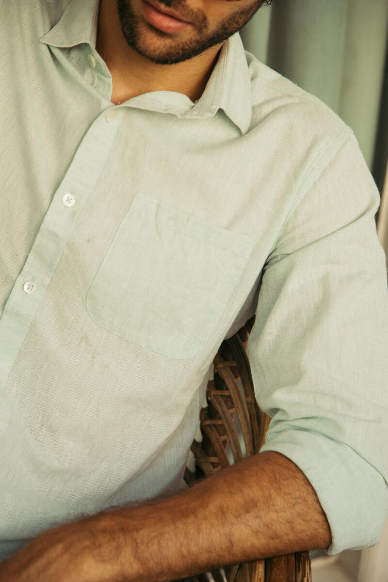 Green Handcrafted Cotton Linen Shirt