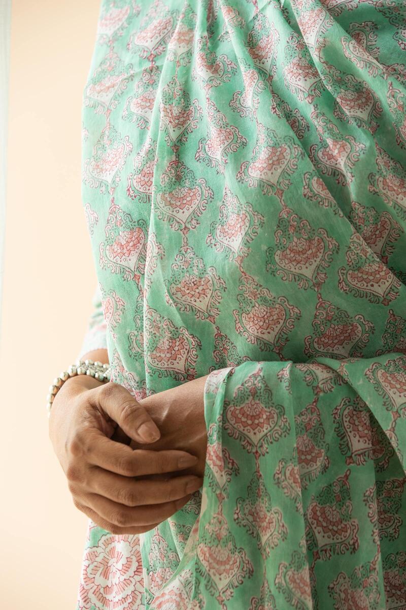 Green Block Printed Cotton Dupatta