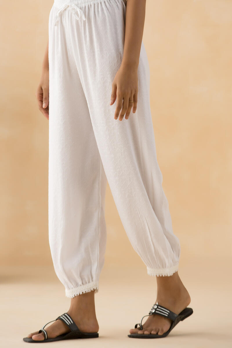 White Handcrafted Cotton Izhaar Pants