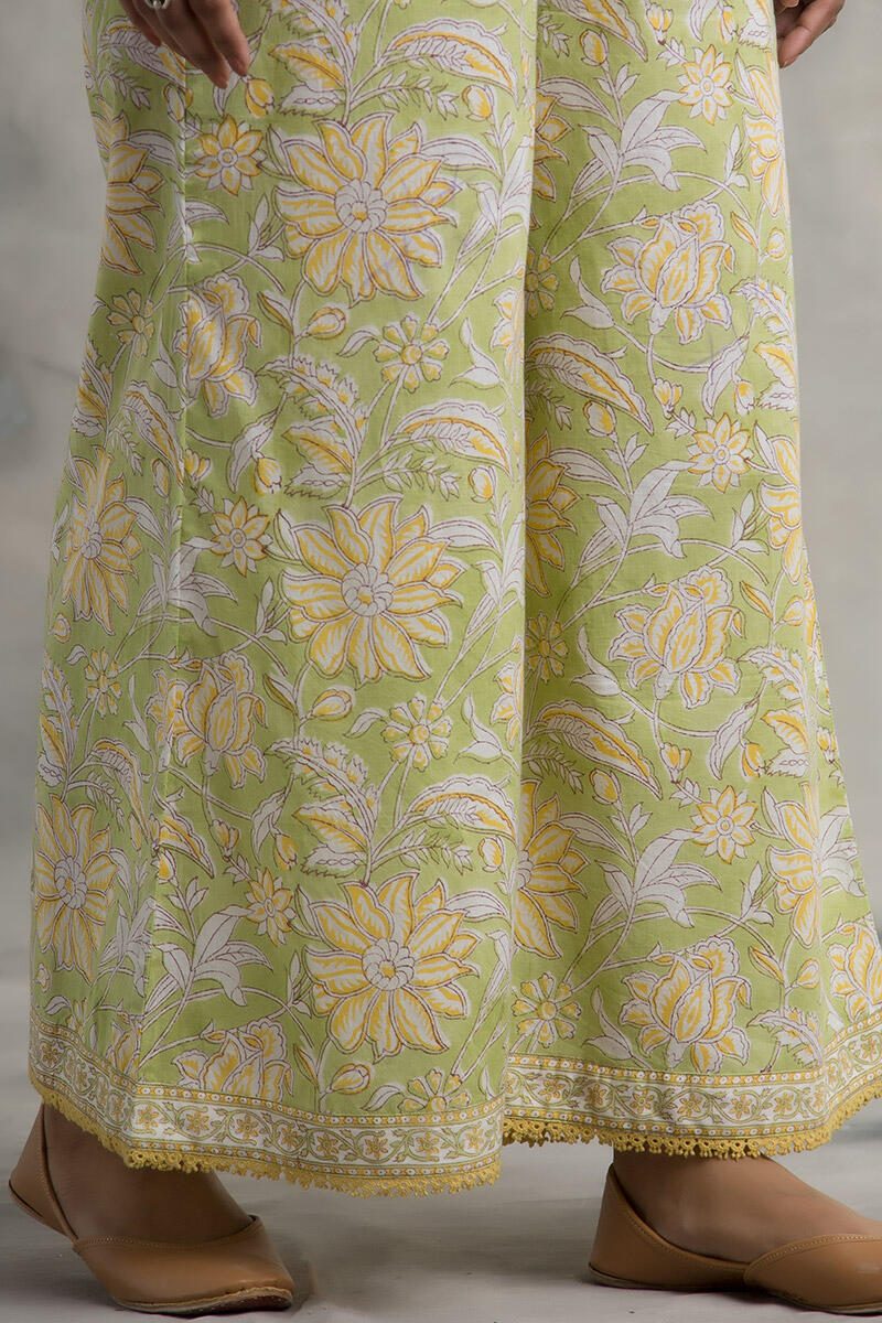 Green Block Printed Cotton Palazzo