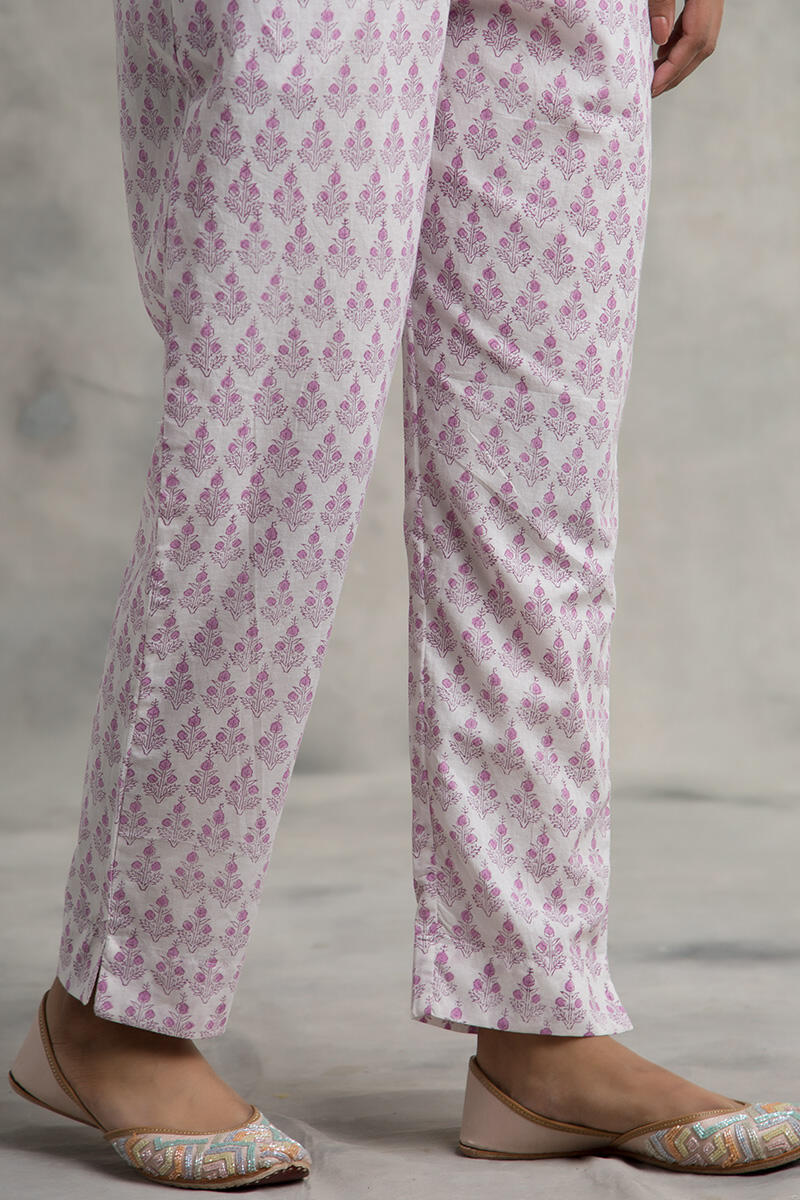 White Block Printed Cotton Narrow Pants