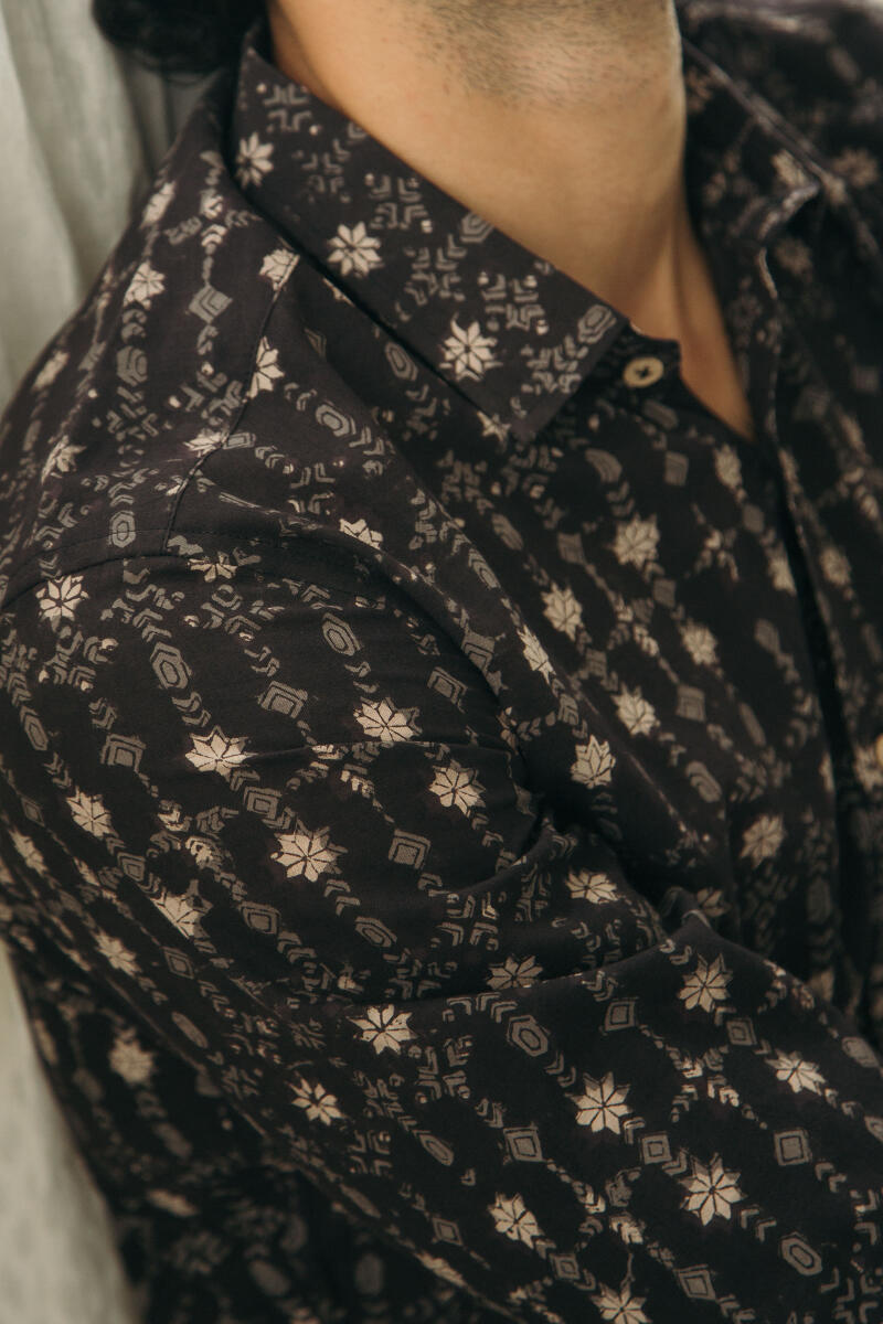 Black Block Printed Cotton Shirt