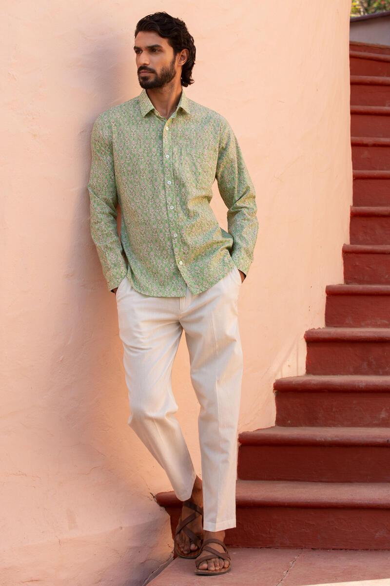 Green Block Printed Cotton Shirt