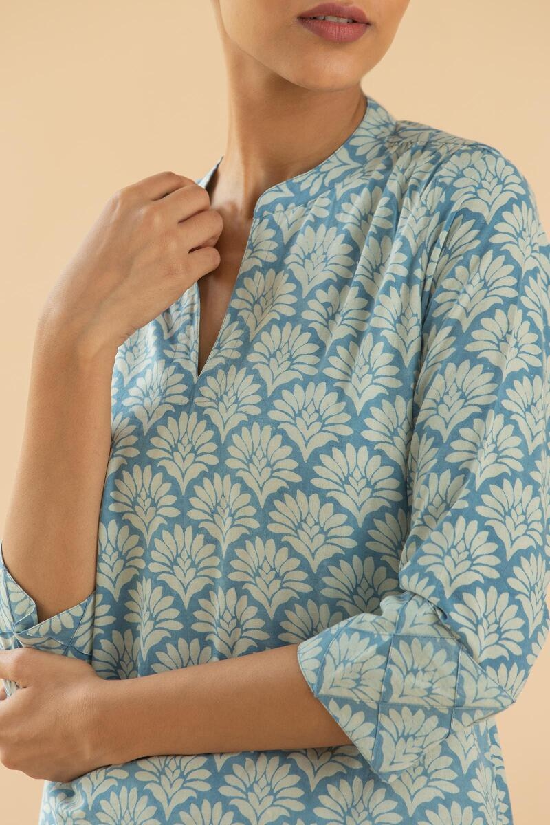 Indigo Block Printed Cotton Top