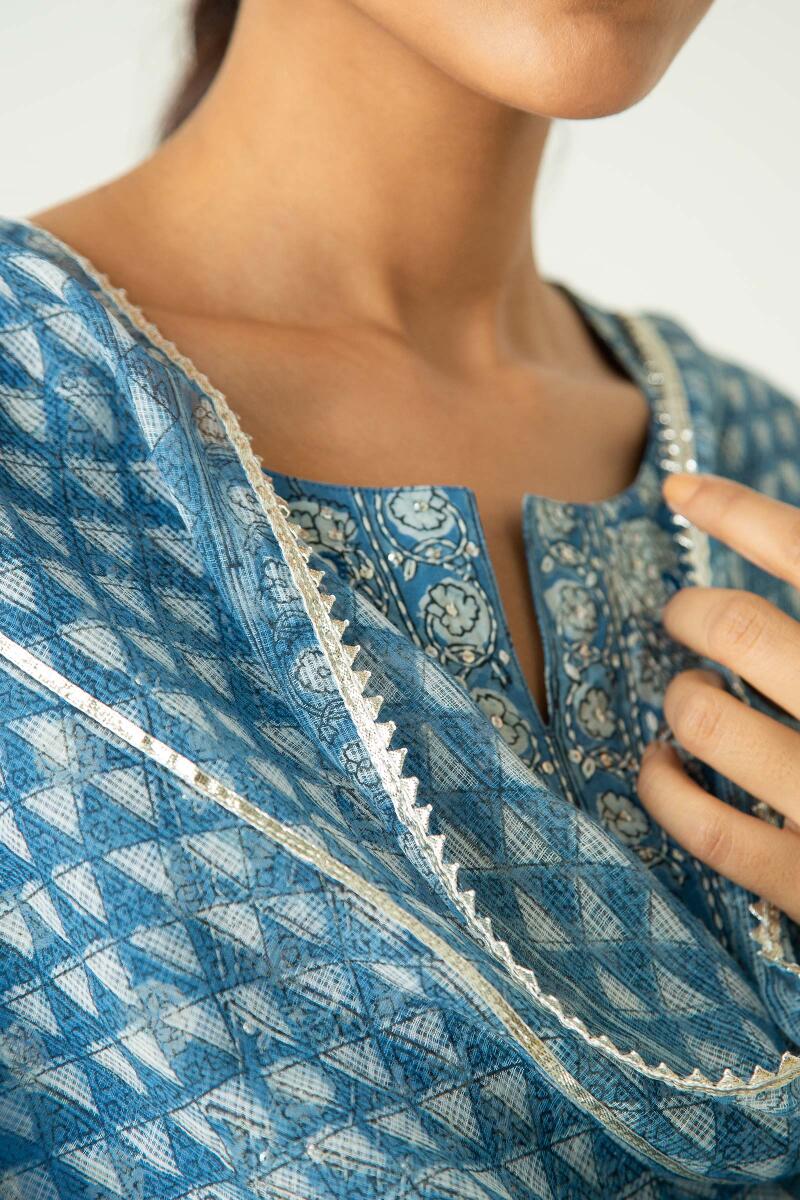 Indigo Block Printed Kota Dupatta