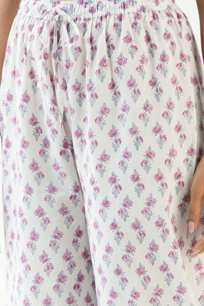 White Block Printed Cotton Izhaar Pants