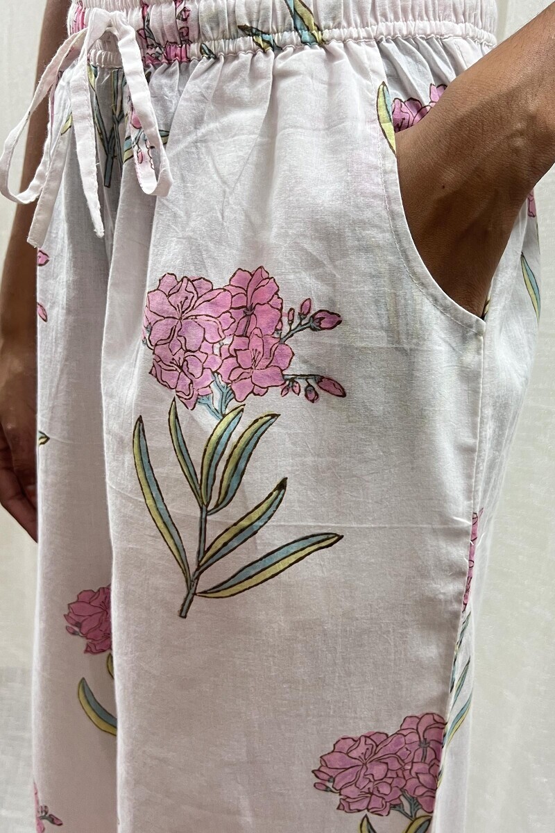 White Hand Block-Printed Cotton Palazzo