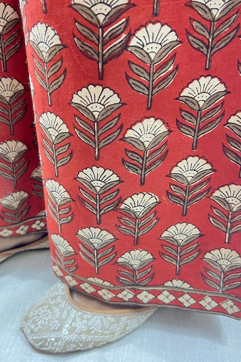 Red Hand Block-Printed Cotton Farsi