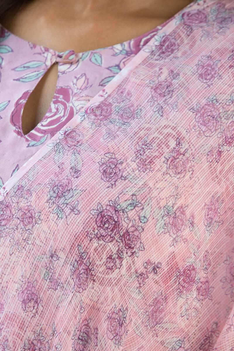 Pink Block Printed Kota Dupatta