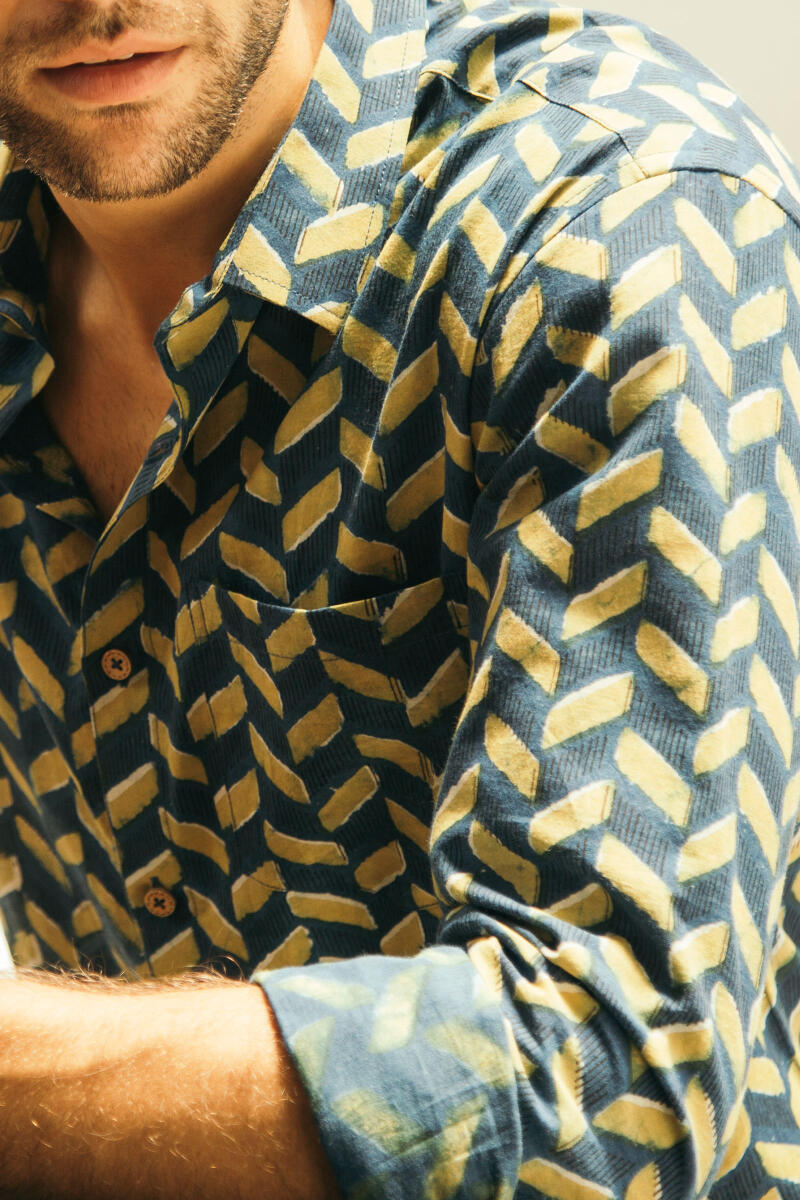 Indigo Block Printed Cotton Shirt