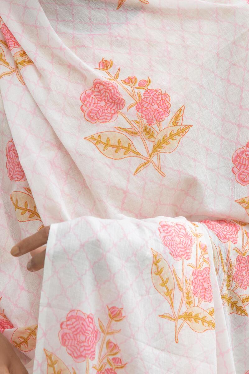 White Block Printed Cotton Dupatta
