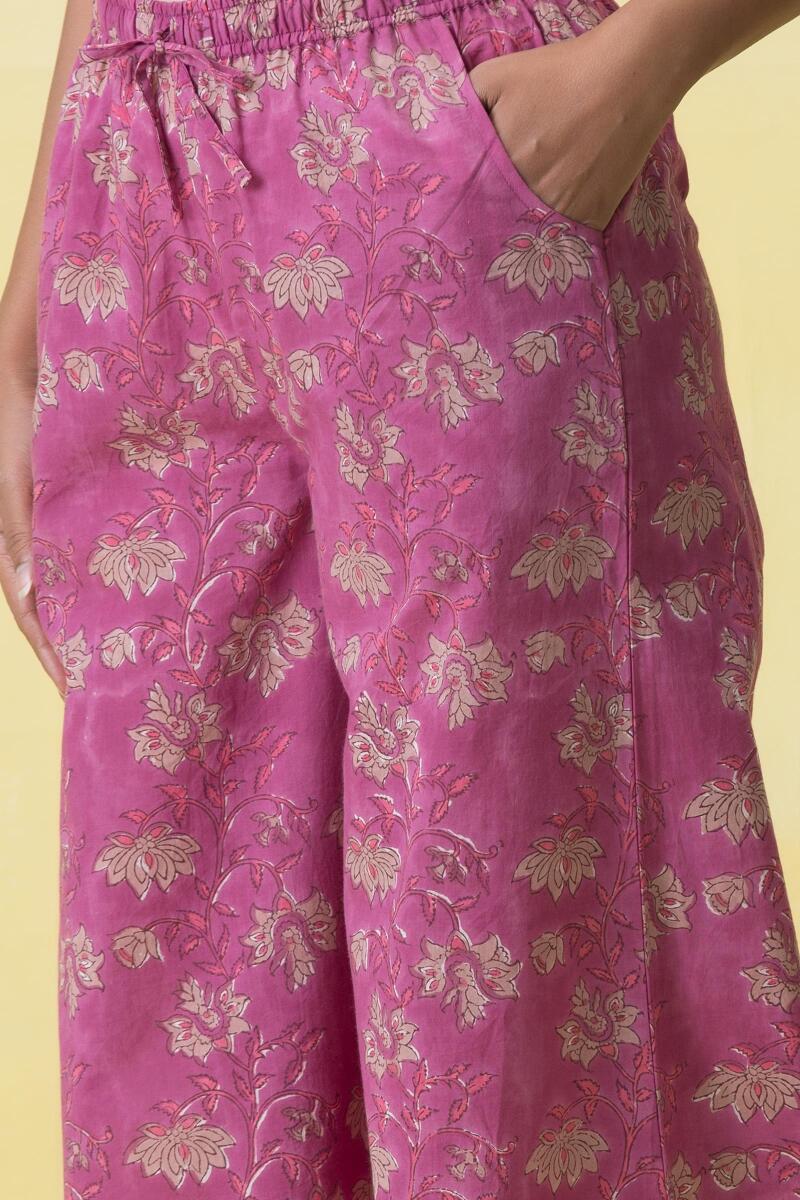 Pink Block Printed Cotton Palazzo