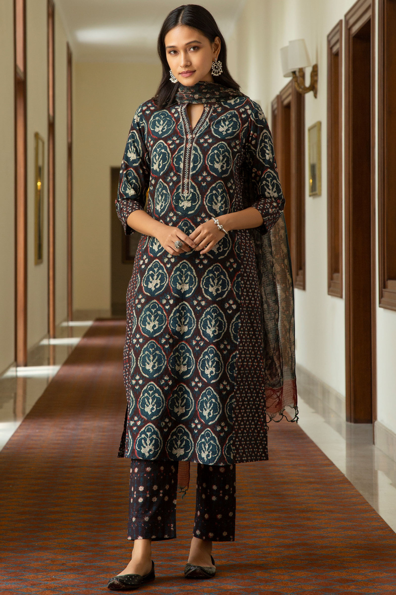 Black Block Printed Kota Dupatta