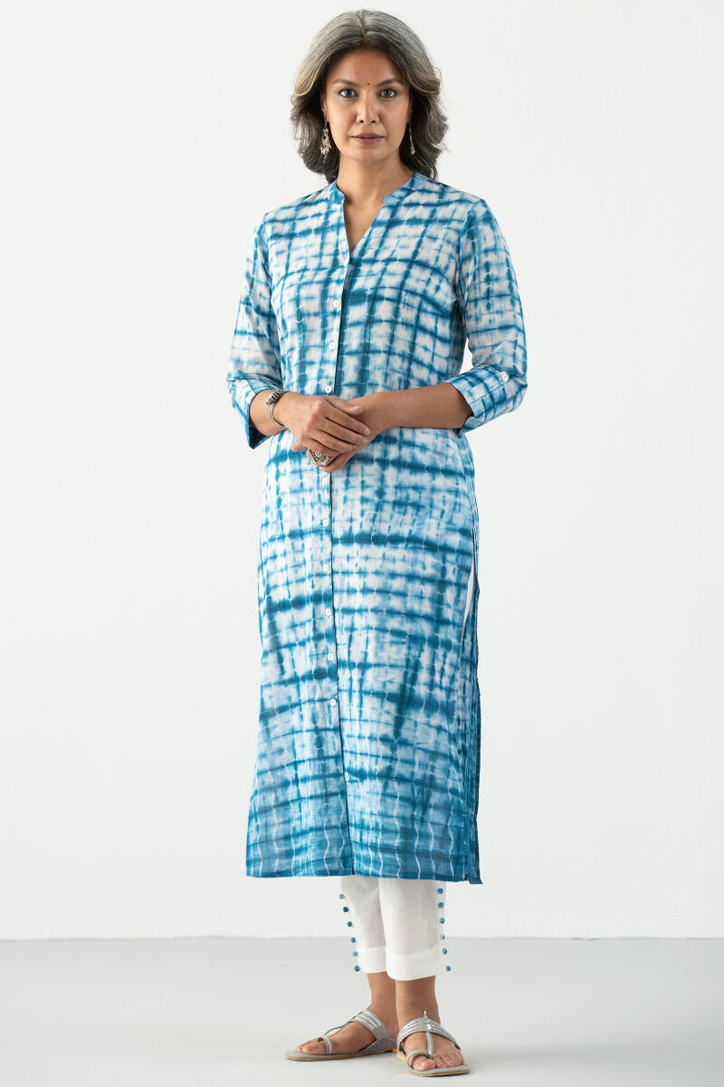 Indigo Printed Straight Cotton Kurta