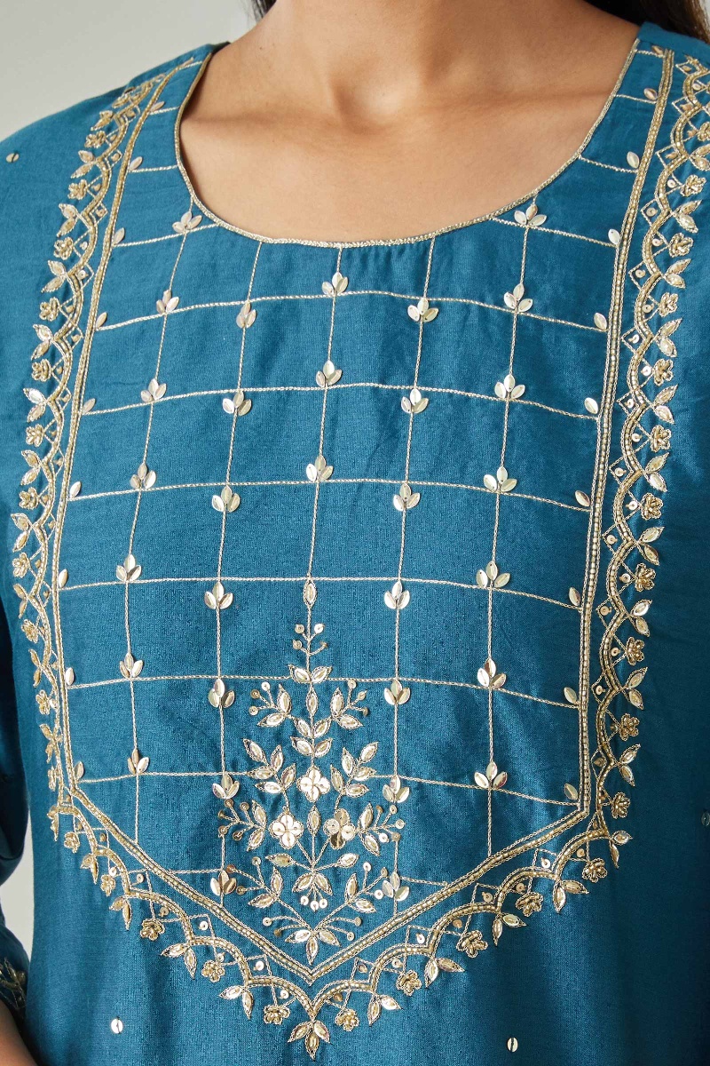 Blue Handcrafted Short Chanderi Kurta