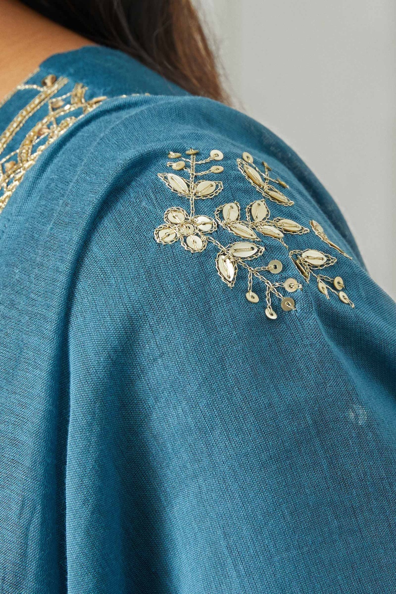 Blue Handcrafted Cotton Silk Dupatta